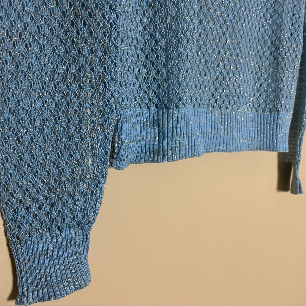 Farm Rio Open Knit Sweater P / US Size XS Blue Gold Metallic - Picture 7 of 12